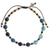 Bracelet dizainier réglable sur corde, grains en pierre 6 mm, croix en métal. Disponible en différentes pierres..