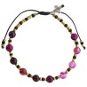 Bracelet dizainier réglable sur corde, grains en pierre 6 mm, croix en métal. Disponible en différentes pierres..