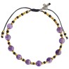 Bracelet dizainier réglable sur corde, grains en pierre 6 mm, croix en métal. Disponible en différentes pierres..