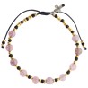 Bracelet dizainier réglable sur corde, grains en pierre 6 mm, croix en métal. Disponible en différentes pierres..