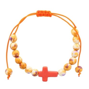Bracelet sur corde réglable en pierre de jade blanc et turquoise synthétique avec croix. Différentes couleurs Ø 7 mm