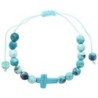 Bracelet sur corde réglable en pierre de jade blanc et turquoise synthétique avec croix. Différentes couleurs Ø 7 mm
