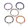 Bracelet sur élastique en pierre naturelle avec croix en coquille naturelle 6 mm. LOT DE 5 BRACELETS ASSORTIS