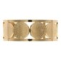 Bracelet manchette de Saint Benoit en acier inoxydable de couleur dorée, ajustable au poignet. Ø intérieur 6.3 cm.