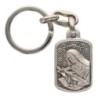 Porte-clés rectangulaire en métal argenté, style vitrail – Hauteur 3 cm, différents saints disponibles.