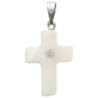 Croix de cou en coquille naturelle avec zircon au centre, H. 2 cm