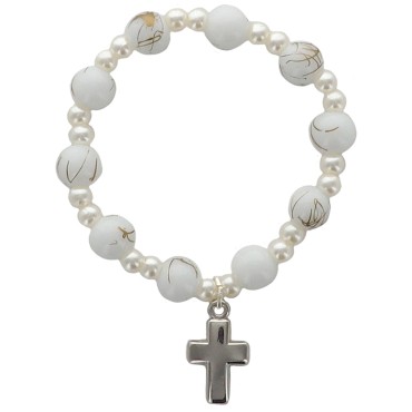 Bracelet dizainier sur élastique pour enfant grains en plastique marbre de différentes couleurs..