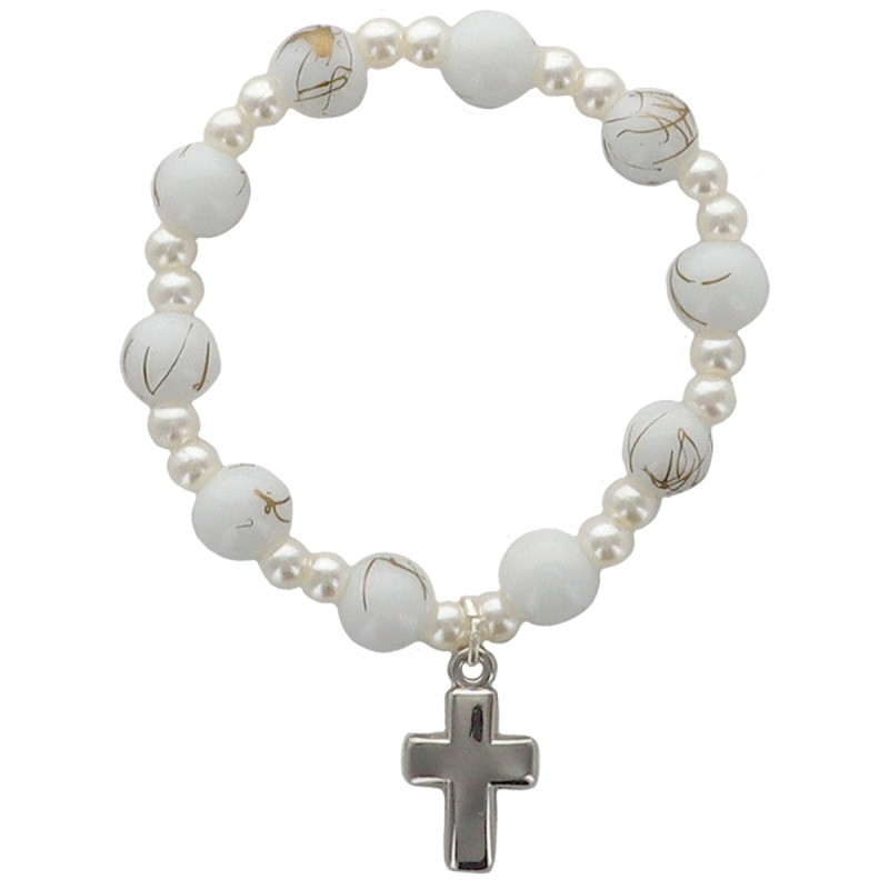 Bracelet dizainier sur élastique pour enfant grains en plastique marbre de différentes couleurs..