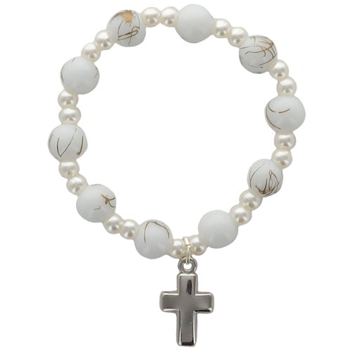 Bracelet dizainier sur élastique pour enfant grains en plastique marbre de différentes couleurs..