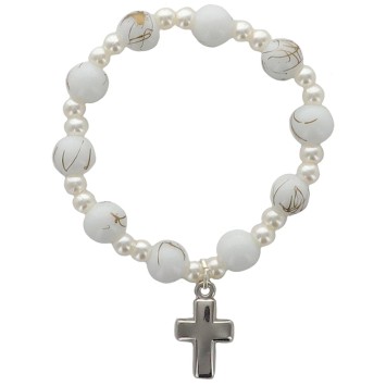 Bracelet dizainier sur élastique pour enfant grains en plastique marbre de différentes couleurs..