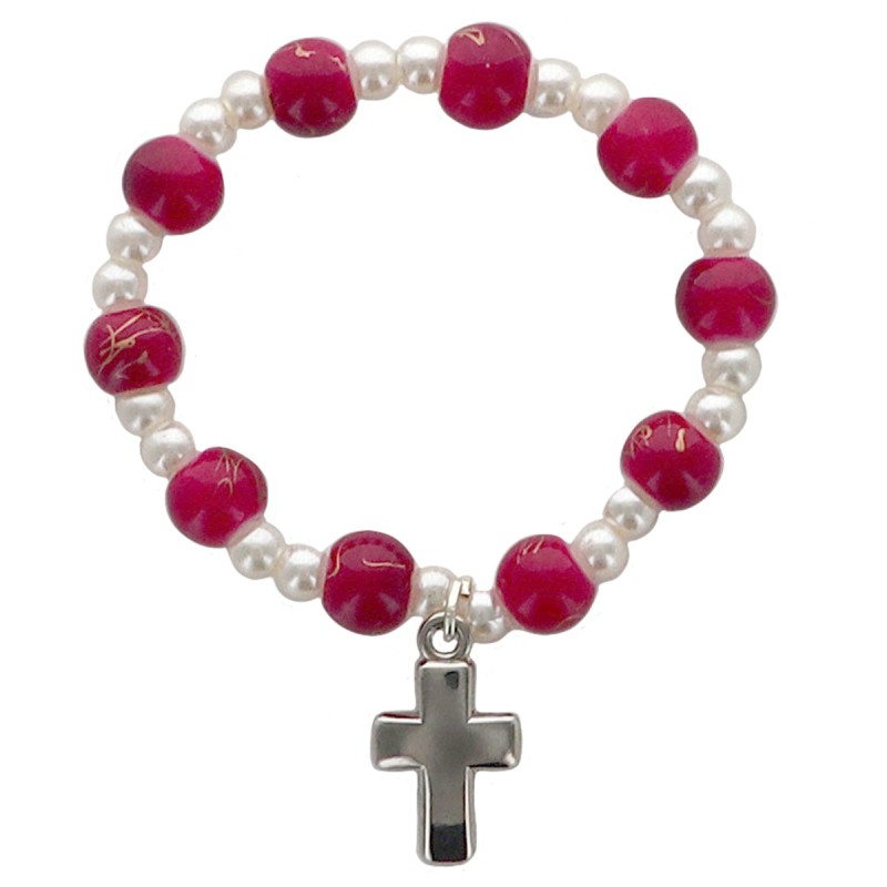 Bracelet dizainier sur élastique pour enfant grains en plastique marbre de différentes couleurs..