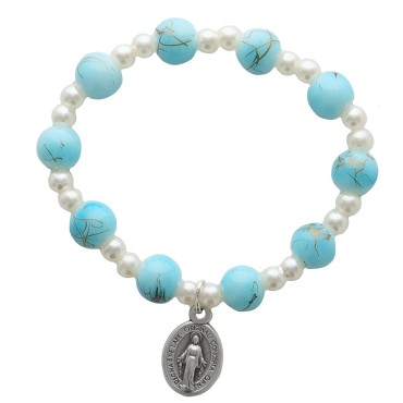 Bracelet dizainier sur élastique pour enfant grains en plastique marbre de différentes couleurs..