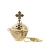 Brûle-encens ciselé avec croix et chaîne, H 10 cm, Ø 6 cm.