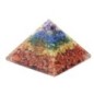 Pyramide Orgonite avec symbole Energie, L. 8 cm. Plusieurs pierres.