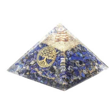 Pyramide Orgonite avec arbre de vie, L. 8 cm. Plusieurs pierres.