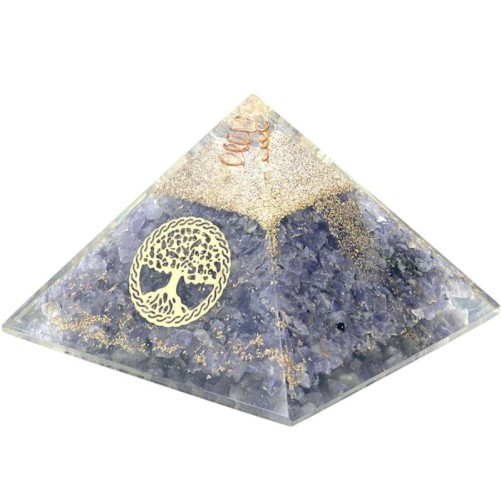 Pyramide Orgonite avec arbre de vie, L. 10 cm. Plusieurs pierres.