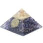 Pyramide Orgonite avec fleur de vie, L. 10 cm. Plusieurs pierres.