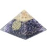 Pyramide Orgonite avec fleur de vie, L. 10 cm. Plusieurs pierres.