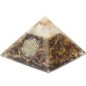 Pyramide Orgonite avec fleur de vie, L. 10 cm. Plusieurs pierres.