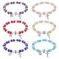 Bracelet sur -eacute-lastique grains en verre -Oslash- 8 mm avec m-eacute-daille et croix- LOT DE 6 BRACELETS ASSORTIS-