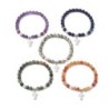 Bracelet sur élastique en pierre naturelle avec croix en coquille naturelle 6 mm. LOT DE 5 BRACELETS ASSORTIS