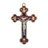 Croix baroque couleur doree et emaillee avec Christ metal couleur argentee.
