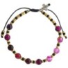 Bracelet dizainier réglable sur corde, grains en pierre 6 mm, croix en métal. Disponible en différentes pierres..