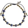 Bracelet dizainier réglable sur corde, grains en pierre 6 mm, croix en métal. Disponible en différentes pierres..