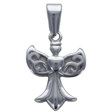 Pendentif ange de couleur argenté en acier inoxydable. H 1.4 cm.