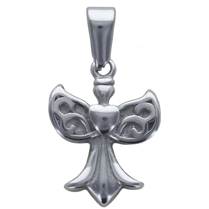 Pendentif ange de couleur argenté en acier inoxydable. H 1.4 cm.