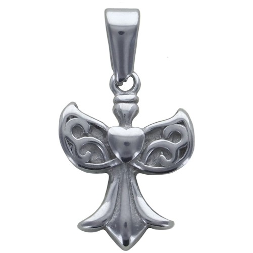 Pendentif ange de couleur argenté en acier inoxydable. H 1.4 cm.