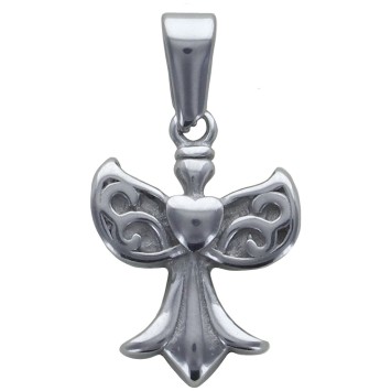 Pendentif ange de couleur argenté en acier inoxydable. H 1.4 cm.