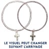 Bracelets extensibles avec des strass de couleur bleu ou rose Ø 2.5 mm, et une croix.