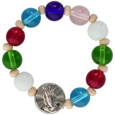 Dizainier sur élastique grains en verre multicolore Ø 8 mm avec résine de la Vierge Miraculeuse.