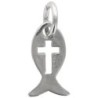 Pendentif Ichtus avec croix ajourée en laiton de couleur argenté, H. 1 cm.