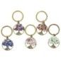Porte-cles en metal de couleur bronze Ø 2,5 cm arbre de vie avec eclats pierres. LOT DE 5 ASSORTIS