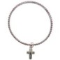 Bracelets extensibles avec des strass de couleur bleu ou rose Ø 2.5 mm, et une croix.