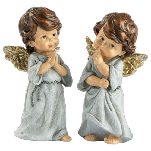Anges robe bleue effet pailleté H. 8.9 cm LOT DE 2 ASSORTIS