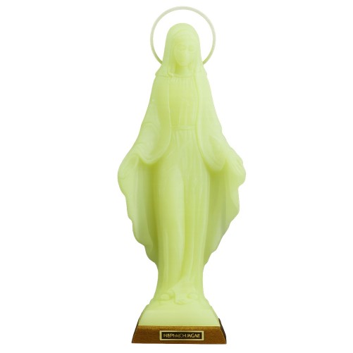 Statue fluorescente moulée de la Vierge Miraculeuse, Hauteur 29 cm..