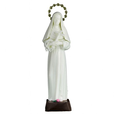 Statue fluorescente assemblee de Notre Dame de Lourdes liseret bleu, 2 tailles..