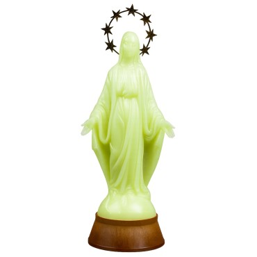 Statue fluorescente moulée de la Vierge Miraculeuse, Hauteur 30 cm..