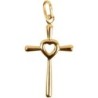 Croix de cou en plaque or avec coeur au centre H. 2,5 cm. Livree en boite