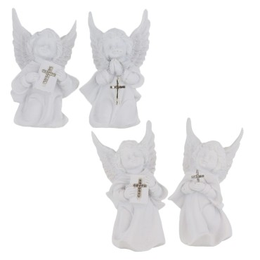 Boite de 8 anges en résine H. 10 cm. (2 lots de 4 anges assortis).