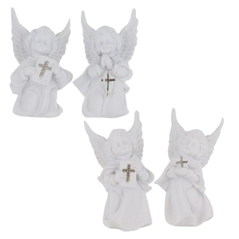 Boite de 8 anges en résine H. 10 cm. (2 lots de 4 anges assortis).