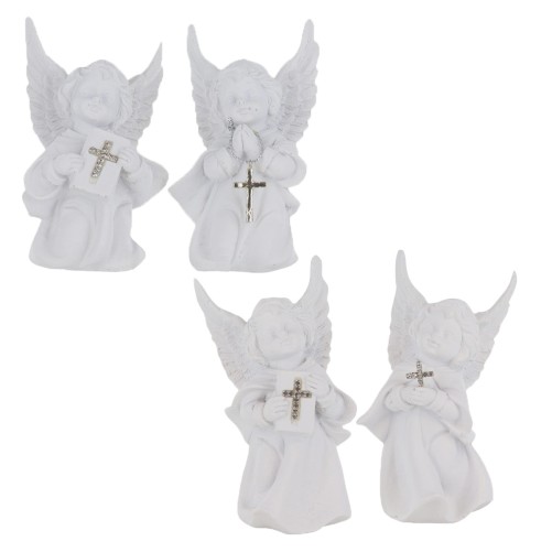 Boite de 8 anges en résine H. 10 cm. (2 lots de 4 anges assortis).