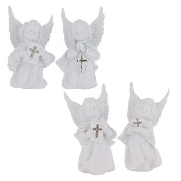 Boite de 8 anges en résine H. 10 cm. (2 lots de 4 anges assortis).