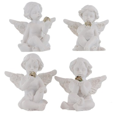 Boite de 24 anges en resine - H. 5 cm (6 lots de 4 anges assortis en boite individuelle).