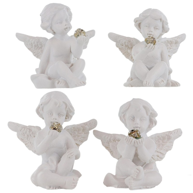 Boite de 24 anges en resine - H. 5 cm (6 lots de 4 anges assortis en boite individuelle).
