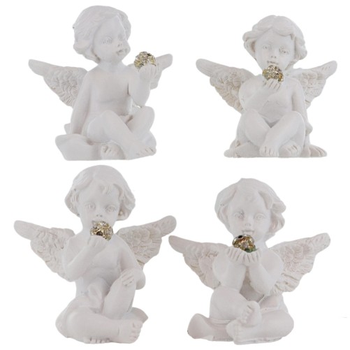 Boite de 24 anges en resine - H. 5 cm (6 lots de 4 anges assortis en boite individuelle).