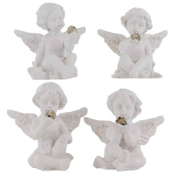 Boite de 24 anges en resine - H. 5 cm (6 lots de 4 anges assortis en boite individuelle).